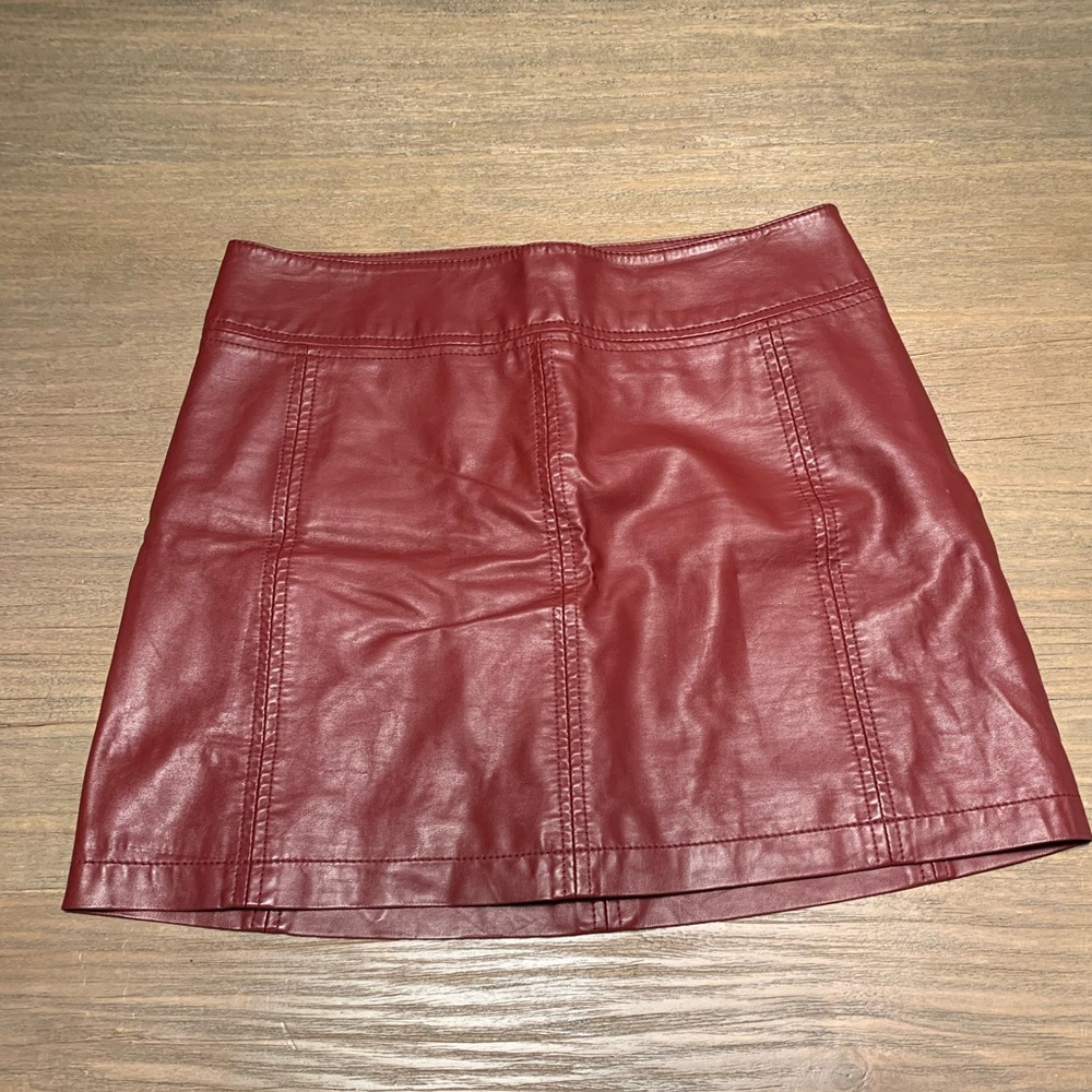 free people maroon leather mini skirt